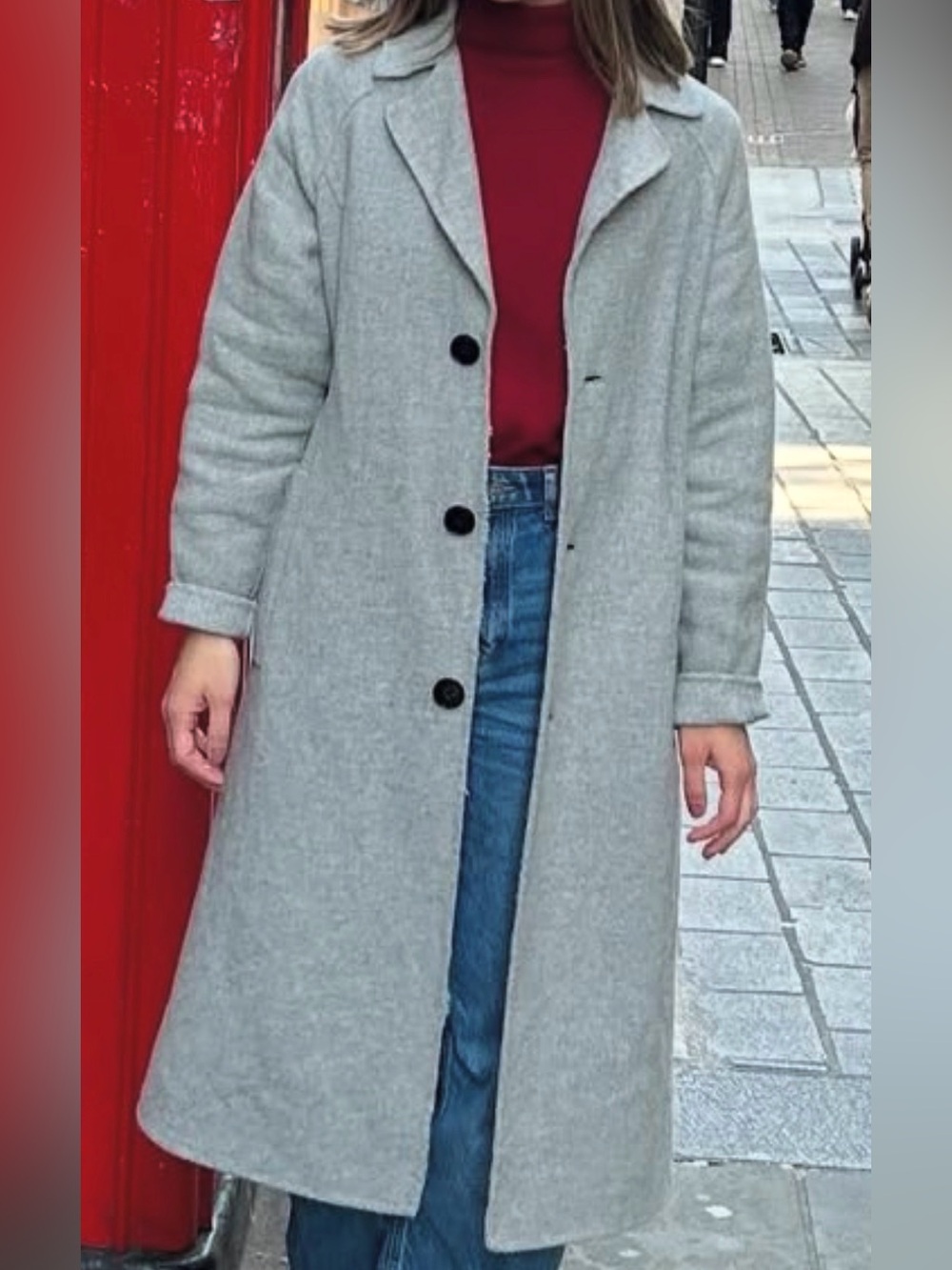 Zara Light Gray Long Wool-Blend Pea Coat